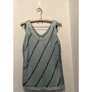 NIC+ZOE Sleeveless Sweater Tank Top PS Petite Small Green Knit Metallic Striped